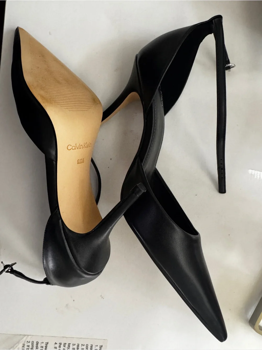 Calvin Klein Black Pointed-Toe Ankle-Strap Heels